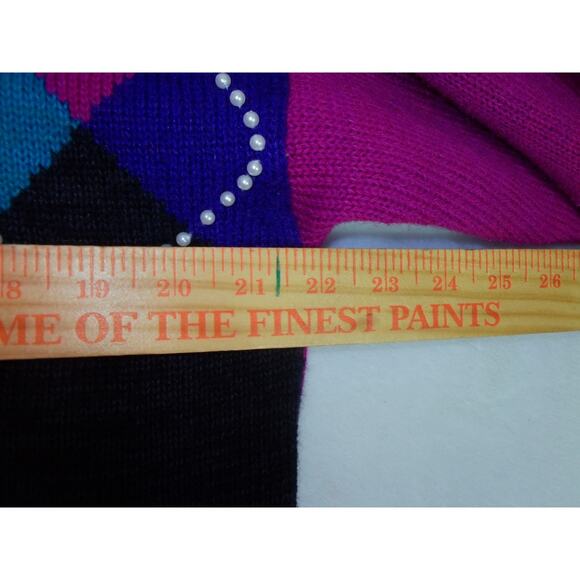 Vintage‎ 90s Y2K Sweater A Little Extra Size 20W Shoulder Pads Argyle Grandma - Picture 5 of 8